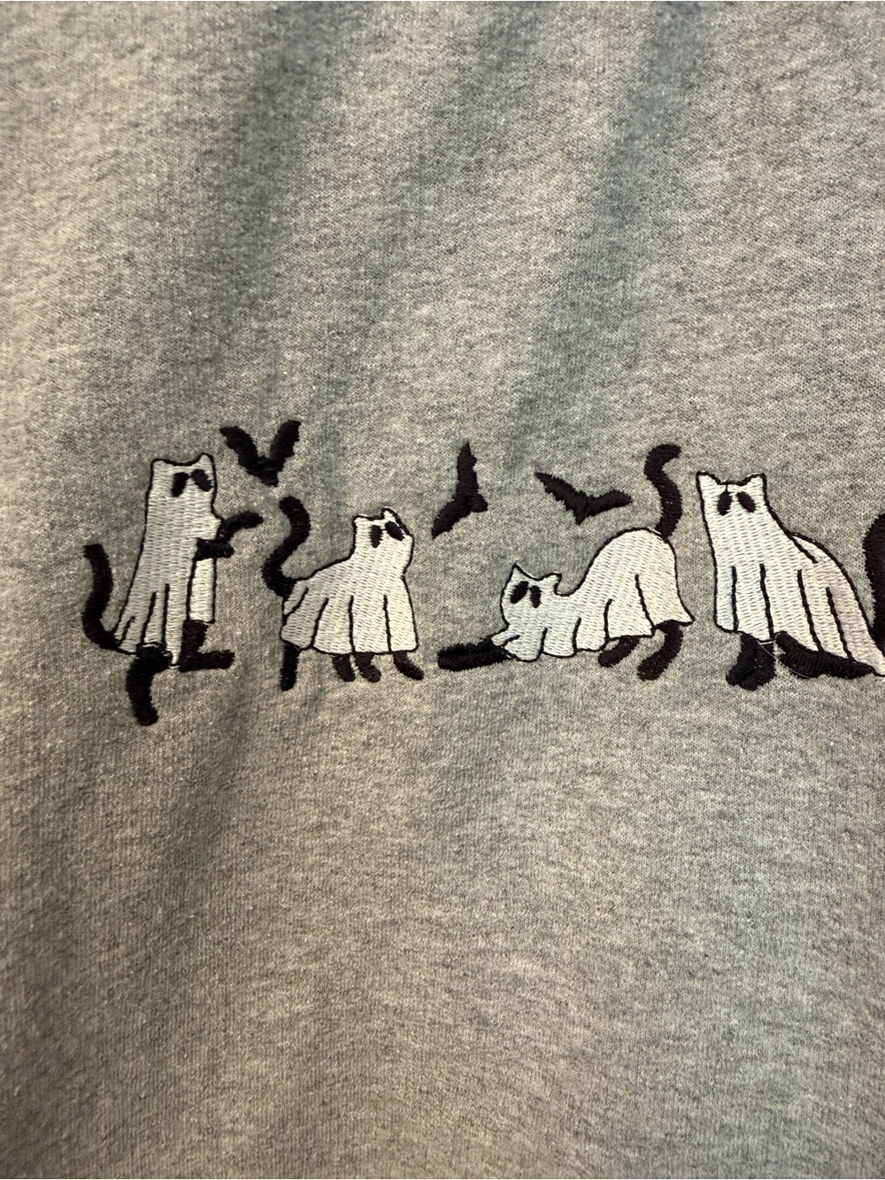 Gildan Grey Sweatshirt with Ghost Cat Embroidery